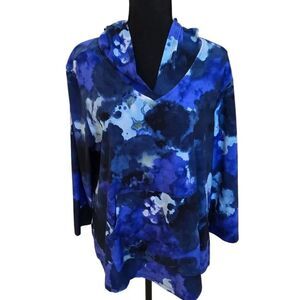 O.U.R.S. Womens Lightweight Blue Tie-Dye Pullover Long Sleeve Hoodie Large